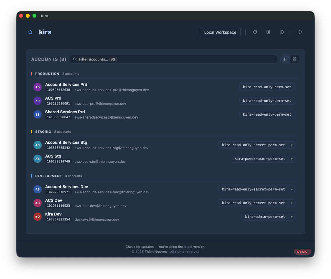 Chọn account và role mà bạn muốn truy cập