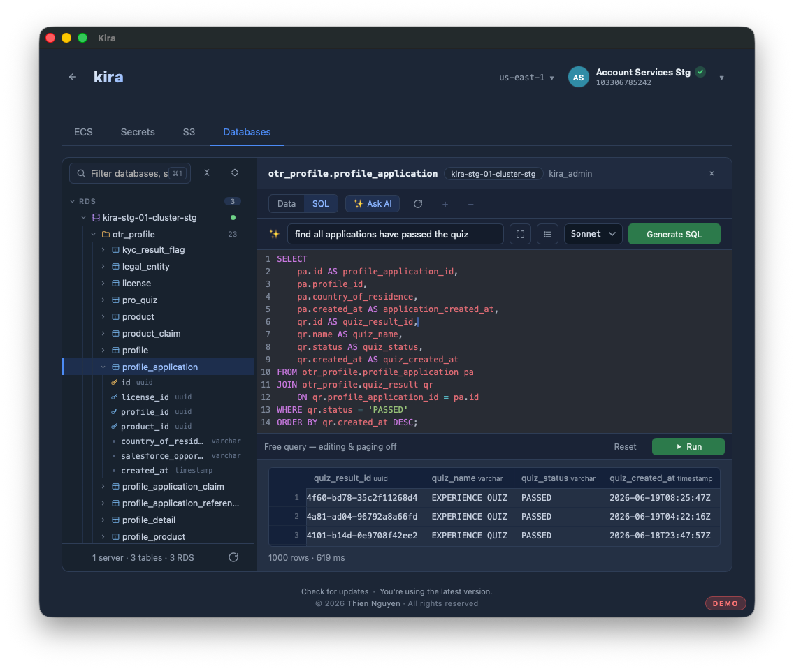 Demo tính năng Ask AI - Smart Query Generator